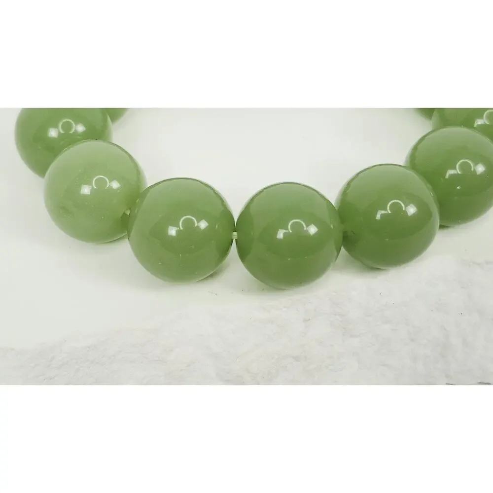 Beautiful 16mm Apple Green Nephrite Jade Polished Bead Stretchy Bracelet 7.5